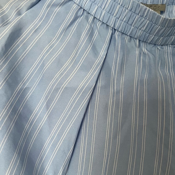 COS Wide Leg Lt Blue & White Silk Pants w Elastic Waist & Side Pockets - Picture 11 of 11